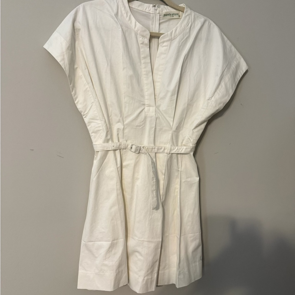 pants store Cream Cotton Belted Mini Dress